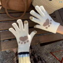 手袋 足跡 肉球 犬 猫 もこもこ ソフト 5本指 フル フィンガー グローブ 女性用 秋冬 暖かい ニット 屋外 サイクリング 自転車 防寒 防風 対策 男性...