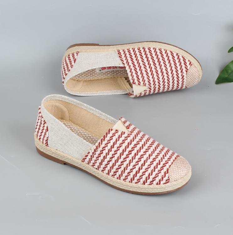 スリッポン 布靴 履きやすい レディース ソフト ソール 浅履き口 通気性がいい ボーダー ワークシューズ シンプル カジュアル フラットシューズ