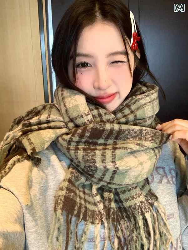 マフラー レトロ 対照的 チェック柄 フリンジ スカーフ 秋冬 厚手 暖かい 防風 ショール レディース メンズ 学生向け ウール