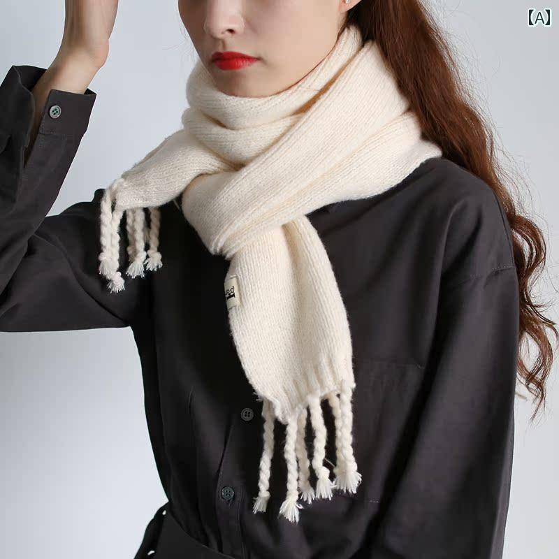 マフラー レトロ タッセル 無地 ウール スカーフ 冬 レディース 韓国 高級感 ニット 洗える 防寒 シン..