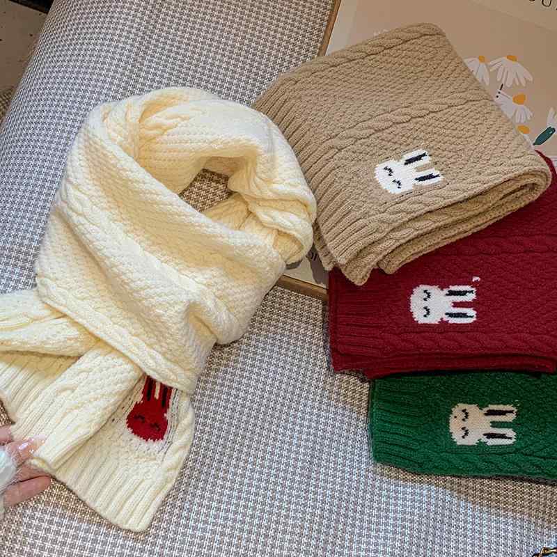 マフラー 秋冬 韓国スタイル かわいい ウサギ ニット 学生 厚手 暖かい ショート ウール スカーフ レデ..