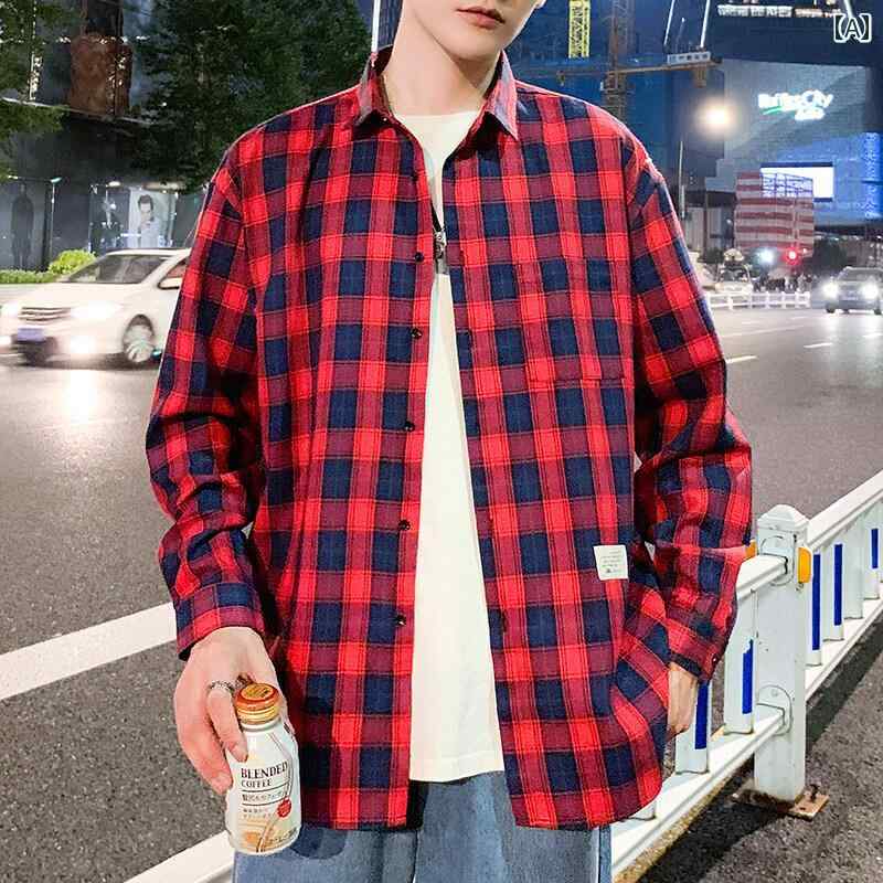 シャツ トップス メンズ チェック柄 長袖 レトロ 学生 プリント おしゃれ シンプル カジュアル スタイリッシュ リゾート バカンス ホリデー