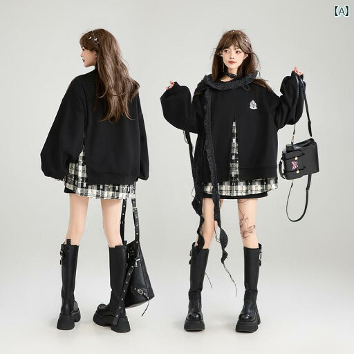 レディース 長袖 フェイク ツーピース トップス スカート ブラック ショート ロング 秋冬 韓国 ファッション 刺繍 ロゴ パフスリーブ ベルベッド モノトーン かわいい おしゃれ 日常使い レディース 長袖 フェイク ツーピース トップス スカート ブラック ショート ロング 秋冬 韓国 ファッション 刺繍 ロゴ パフスリーブ ベルベッド モノトーン かわいい おしゃれ 日常使い