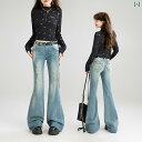 マイクロフレアデニム ジーンズ レディース 秋冬 ハート ポケット ベルボトム パンツ ダメージ加工 美脚 スタイルアップ 韓国 おしゃれ ファッション かわいい お出かけ レジャー 万能