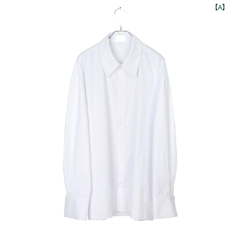 シャツ レディース 韓国 トップス ストリート ユニセックス シングルブレスト ボタン ブラック ホワイト 夏 長袖 メンズ ファッション オーバーサイズ シンプル モノトーン