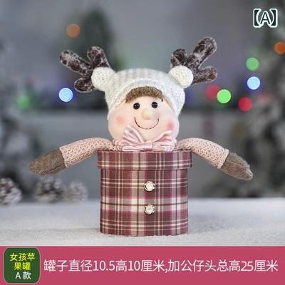 ギフトボックス クリスマス 装飾 リンゴ瓶 かわいい 人形 キャンディー瓶 小さい デスクトップ デコレーション ディスプレイ パーティー チェック柄