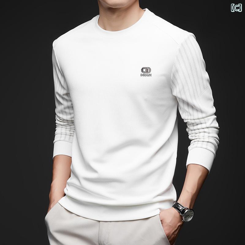 男性用 長袖 Tシャツ 春秋 ストライプ レディース メンズ ファッション カジュアル ラウンドネック レイヤリング トップス 上品