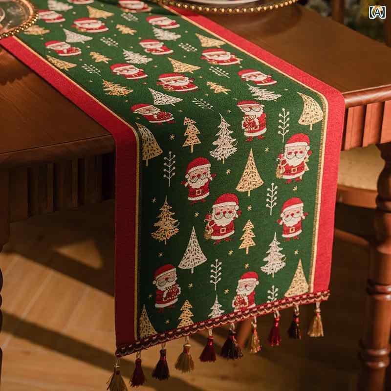 クリスマス パーティー テーブル タッセル ジャガード 高級感 ホーム 料理 ダイニング エレガント 冬 ..