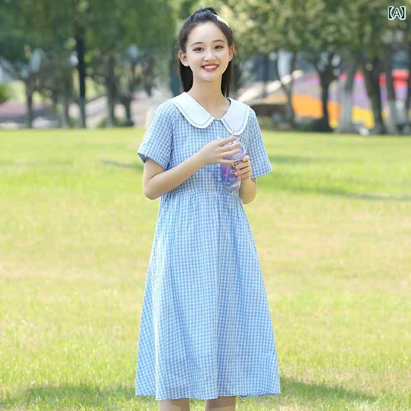 レディース ファッション ガールズ ワンピース 女の子 夏 薄手 夏 ロング スカート 中学生 10代 ゆったり チェック柄