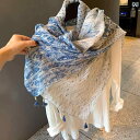 レディース ショール 薄手 大判スカーフ ストール 春夏秋 シルク風 綿麻混紡 色々な模様 小タッセル 日焼け防止 180*90cm 旅行アイテム 涼感 軽量 ...