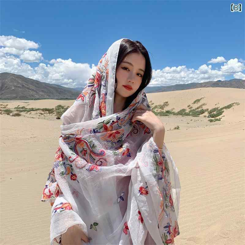 スカーフ 旅行 衣装 女性 フラワー 刺繍 エスニック 赤 大きいショール ファッション アート レディース