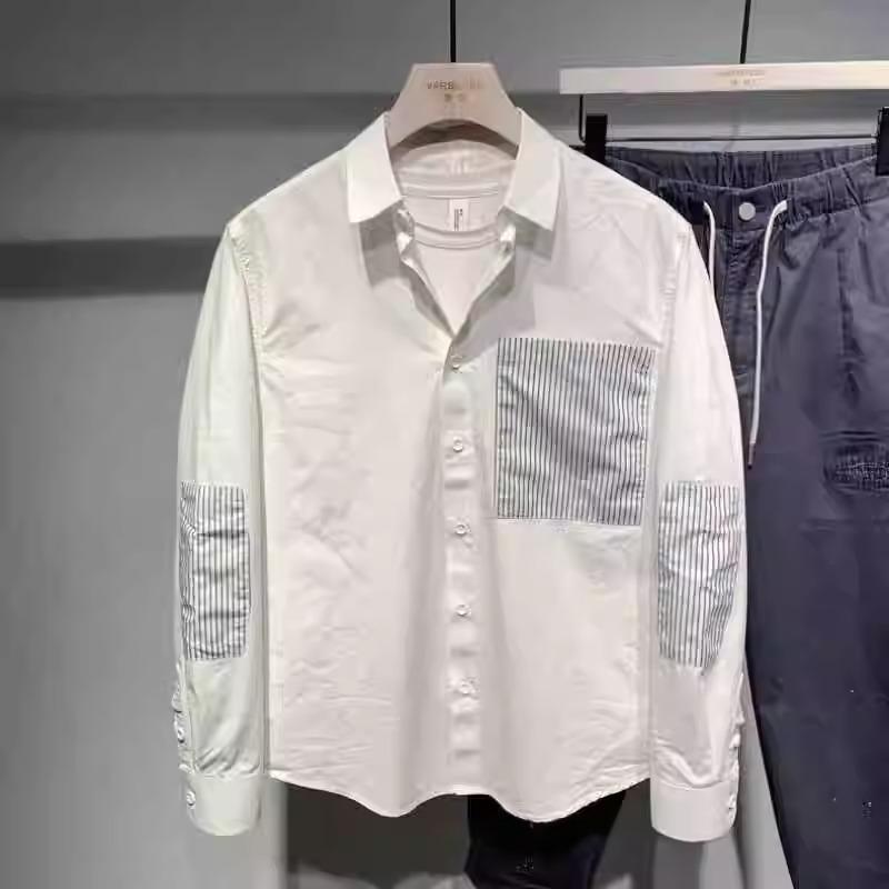 シャツ パッチワーク トップス 長袖 シングルブレスト レギュラーカラー ポケット 韓国 カジュアル シ..
