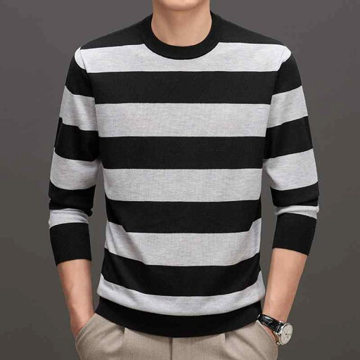 春秋 ストライプ ニット 長袖 Tシャツ メンズ ファッション コントラストカラー ラウンドネック レイヤリング トップス カジュアル モダン 日常使い 着回し シンプル 着心地 春秋 ストライプ ニット 長袖 Tシャツ メンズ ファッション コントラストカラー ラウンドネック レイヤリング トップス カジュアル モダン 日常使い 着回し シンプル 着心地