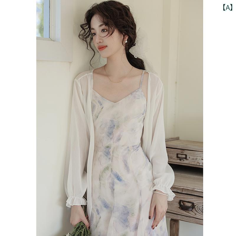 レディース ファッション ガール ワンピース カーディガン フェアリー シフォン 日焼け防止 薄手 女性用 ショール ブラウス トップス