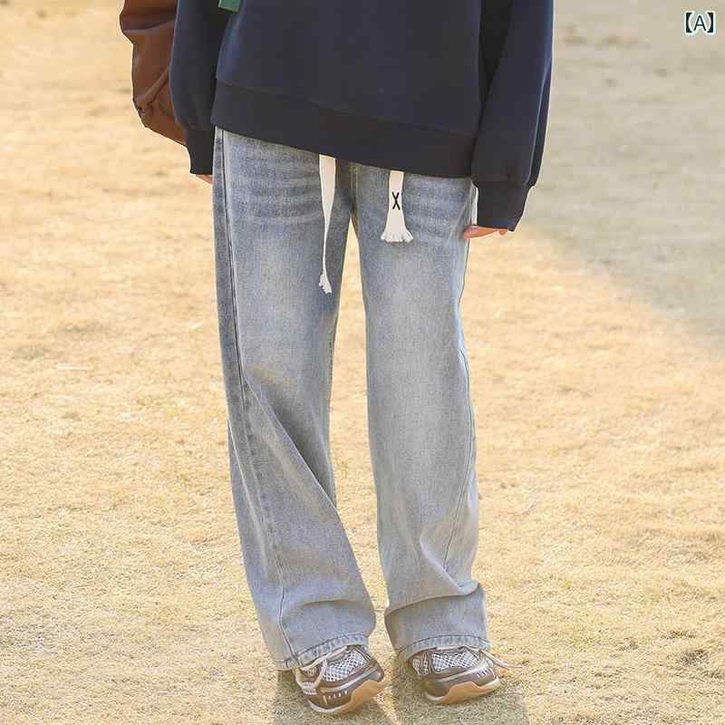 レディース ファッション ガールズ パンツ 中学生 ジーンズ 春 女子 ゆったり 高校生 ストレート ワイドロング ズボン
