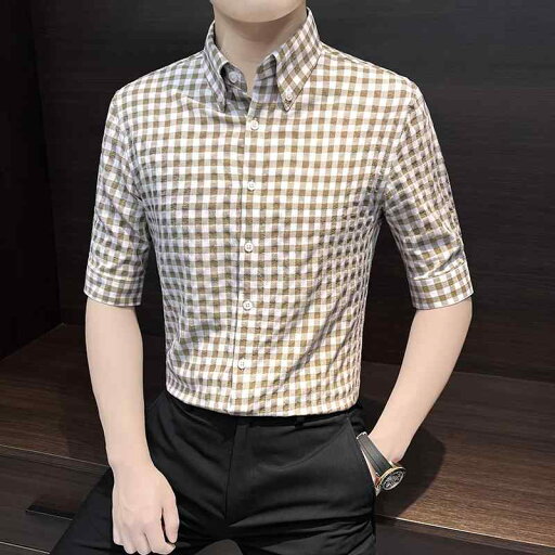 シャツ チェック柄 トップス 七分袖 シングルブレスト ボタンカラー カジュアル 薄手 冷感 ハイエンド 夏 メンズ 男性 スリムフィット 軽量 柔らかい 通勤 オフィス ビジネス 日常使い シャツ チェック柄 トップス 七分袖 シングルブレスト ボタンカラー カジュアル 薄手 冷感 ハイエンド 夏 メンズ 男性 スリムフィット 軽量 柔らかい 通勤 オフィス ビジネス 日常使い