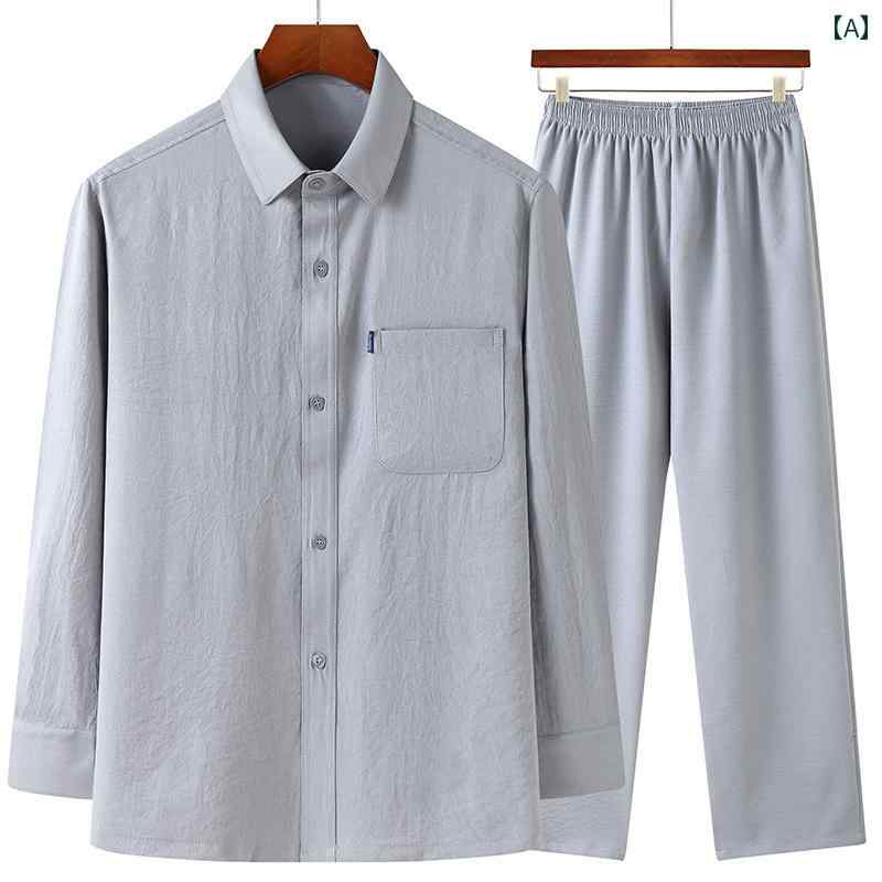 春秋 メンズ 部屋着 シンプル お父さん スタイリッシュ 日常使い ルームウェア 長袖 シャツ ボタン おじいちゃん カジュアル シック 薄手 ファッション