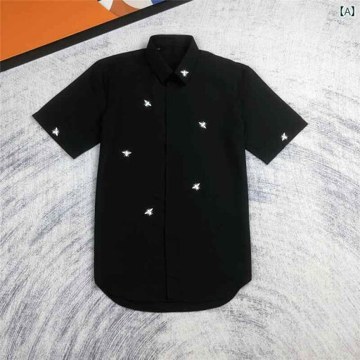 シャツ トップス 黒と白 蜂 刺繍 メンズ シャツ カジュアル ファッション 男性用 フリーアイロン 半袖 白 紳士服 シャツ トップス 黒と白 蜂 刺繍 メンズ シャツ カジュアル ファッション 男性用 フリーアイロン 半袖 白 紳士服