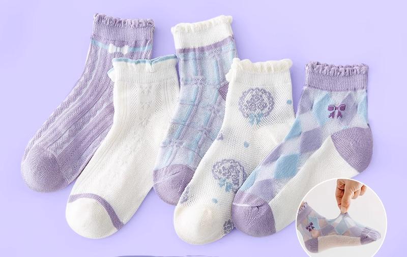 キッズファッション 靴下 コットン ソックス カジュアル 通気性 柔らかい 柄物 ソフトタッチ 涼感 肌触り 衣料品 外出 屋外 屋内 おしゃれ 幼児 女の子 子供 夏