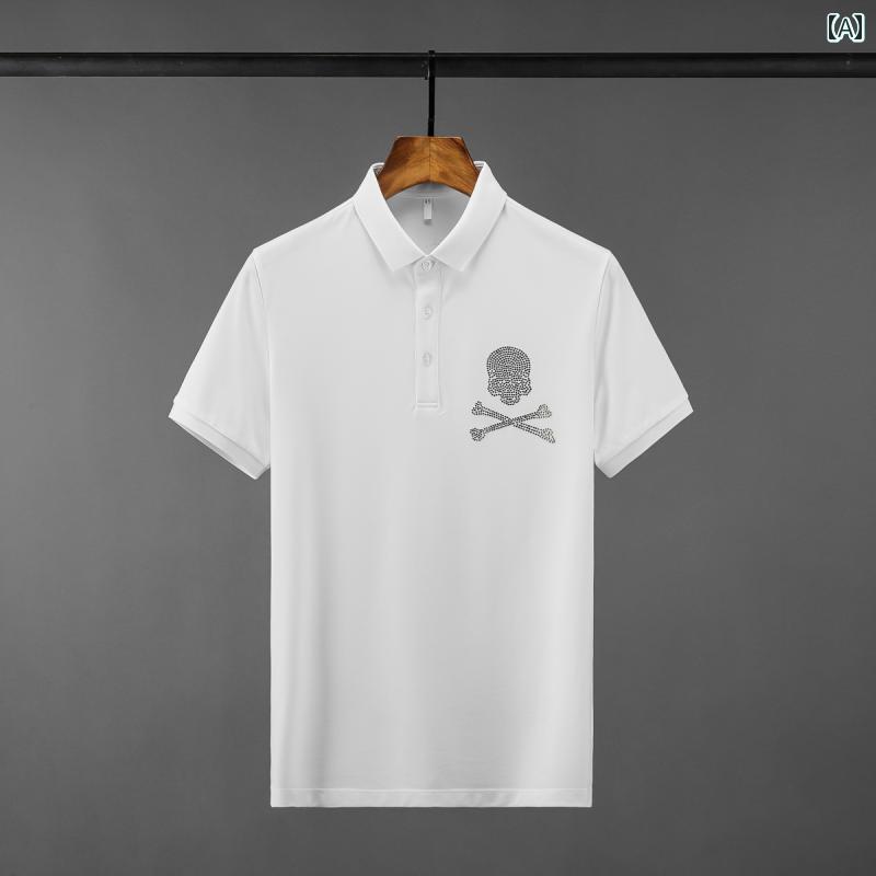 ポロシャツ メンズ 半袖 トップス ゴルフ レジャー 普段使い 夏 襟 後ろに頭蓋骨 Tシャツ スリム カジュアル 紳士服 ビジネス ラペル クール 男性用