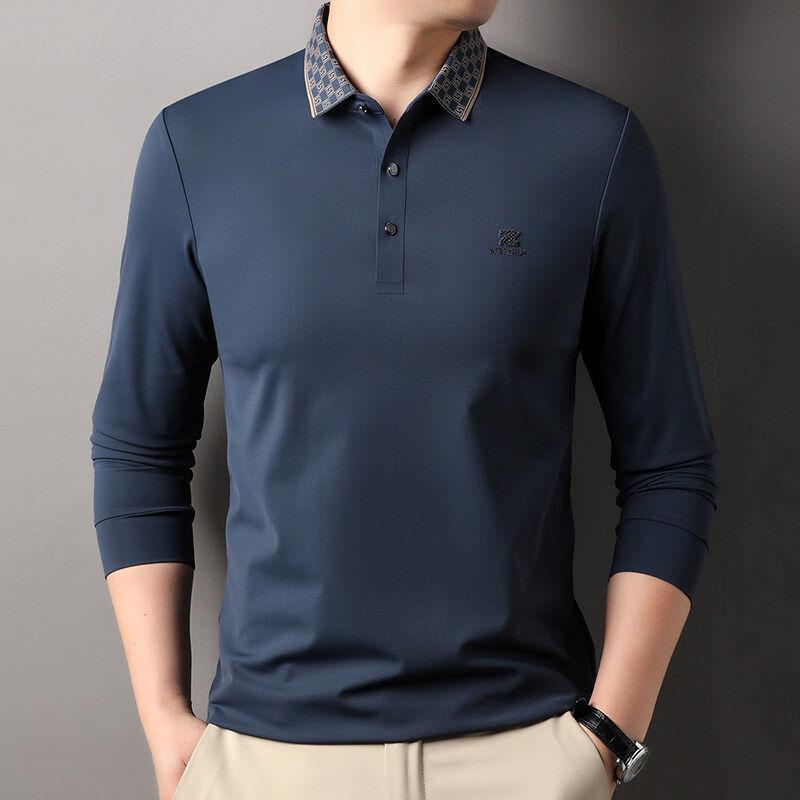 Men'S Wear - ポロシャツ メンズ トップス 普段使い 春秋 カジュアル 快適 ラペル 冷感 長袖 Tシャツ 中年 男性 ゆったり 無地 Tシャツ シャツ