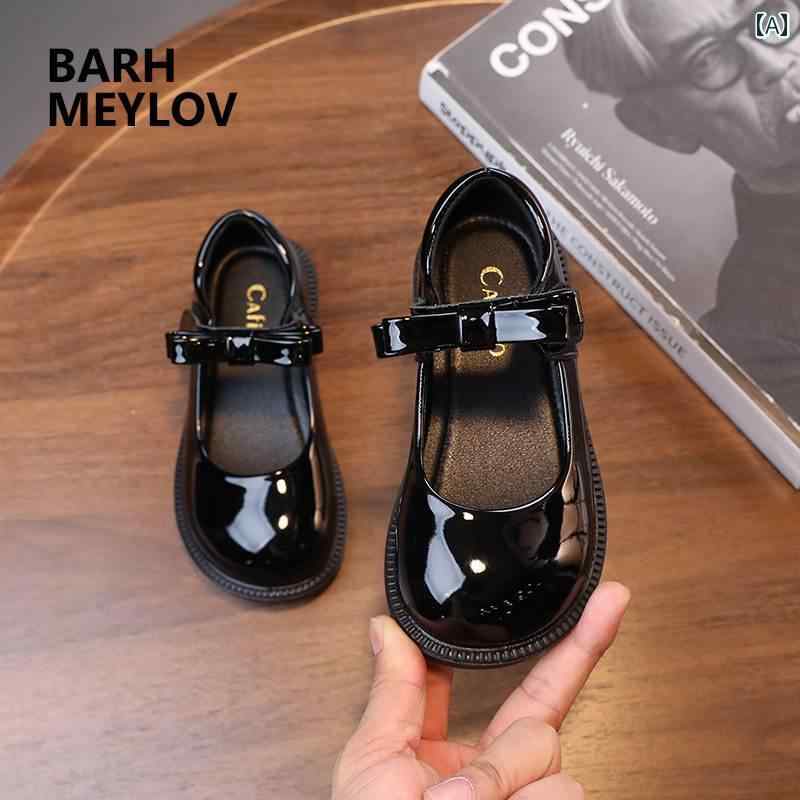 フォーマルシューズ キッズ ジュニア シューズ レザー 英国風 女の子 黒 革靴 春秋 革 プリンセス ロー..