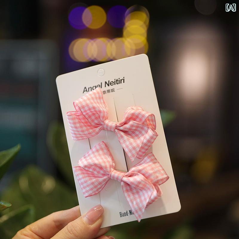 ベビー リボン 髪飾り かわいい チェック柄 クリップ 春夏 ガールズ ヘア アクセサリー ヘアピン 女の子 おしゃれ