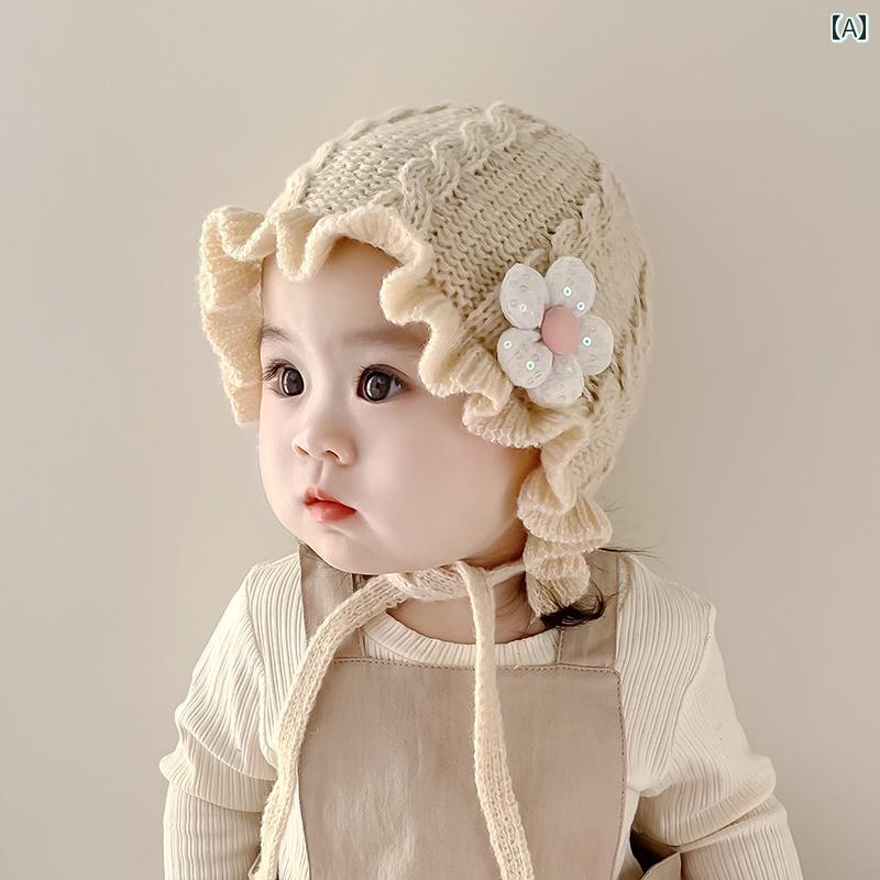 女の子用 秋冬 ベビー 帽子 幼児用 レース 日よけ キャップ フィッシャーマンハット プレゼント 花