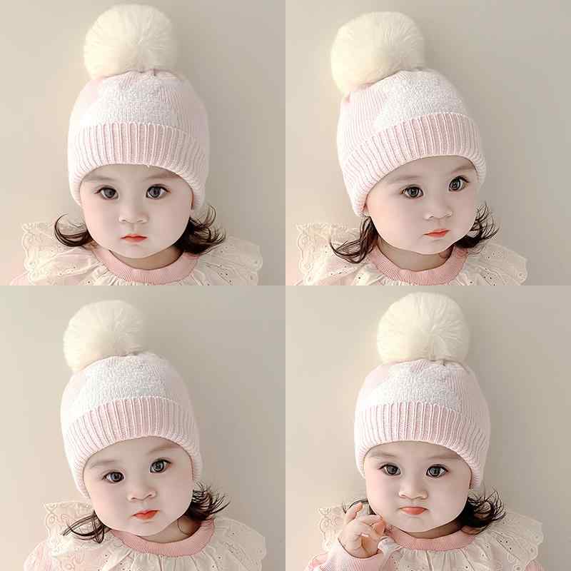 男の子 女の子 冬 ベビー 帽子 柔らかい ウール キャップ 暖かい 新生児用 ボール かわいい 幼児用 耳..