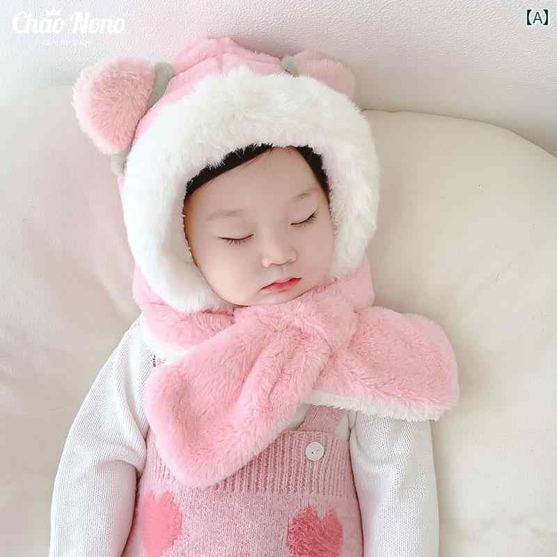 ベビー 帽子 秋冬 厚手 裏起毛 女の子 キャップ 柔らかい 幼児 子供用 スカーフ 赤ちゃん 耳保護 かわいい