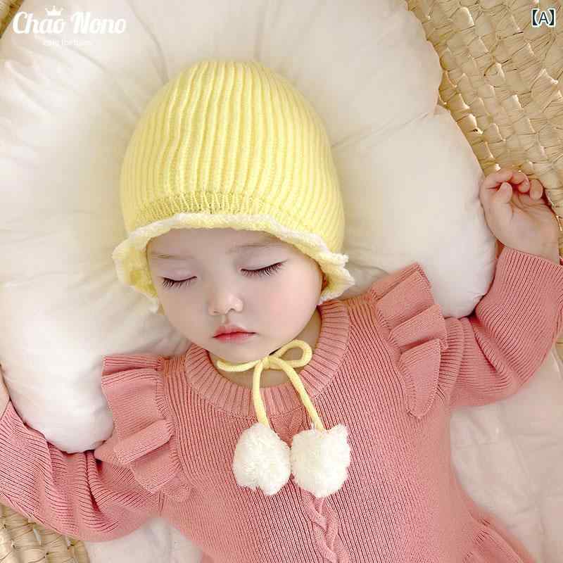 秋冬 ベビー 帽子 ボール 幼児 ウール キャップ 男の子 女の子 赤ちゃん レース デザイン バケットハッ..