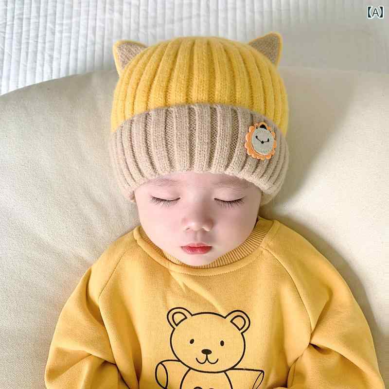 子供用 帽子 秋冬 コントラストカラー ベビー ウール キャップ 暖かい 防風性 幼児 ニット帽 デザイン ..