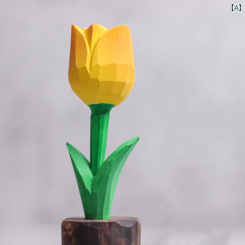 チューリップ 木彫り 花 デスクトップ 装飾 装飾品 女の子 ボーイフレンド 誕生日 プレゼント インテリア かわいい