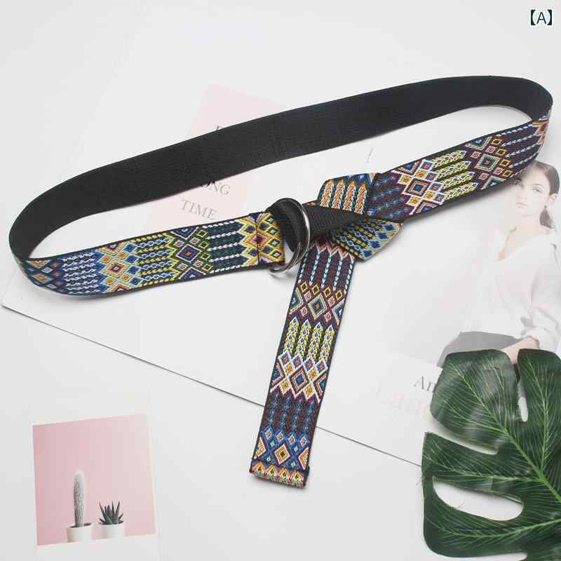 レディース ベルト キャンバスベルト 装飾的な幅広 ジーンズ エスニックレトロ カラフルなブルー シン..