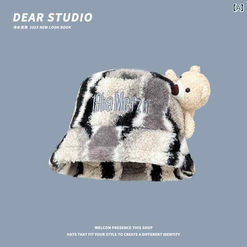 バケット 帽子 ユニセックス かわいい クマ 秋冬 アウトドア 旅行 カップル ファッションアイテム ハット おしゃれ メンズ レディース コーディネート