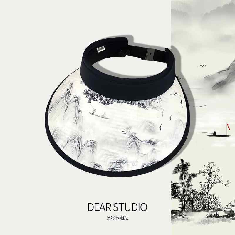 ファッション サンバイザー 日よけ ハット 帽子 水墨柄 ひさし帽 小物 日焼け防止 チャイナ風 旅行 つば 大きい 調節可能 女性 折りたたみ 外出 屋外 レジャー レディース 夏