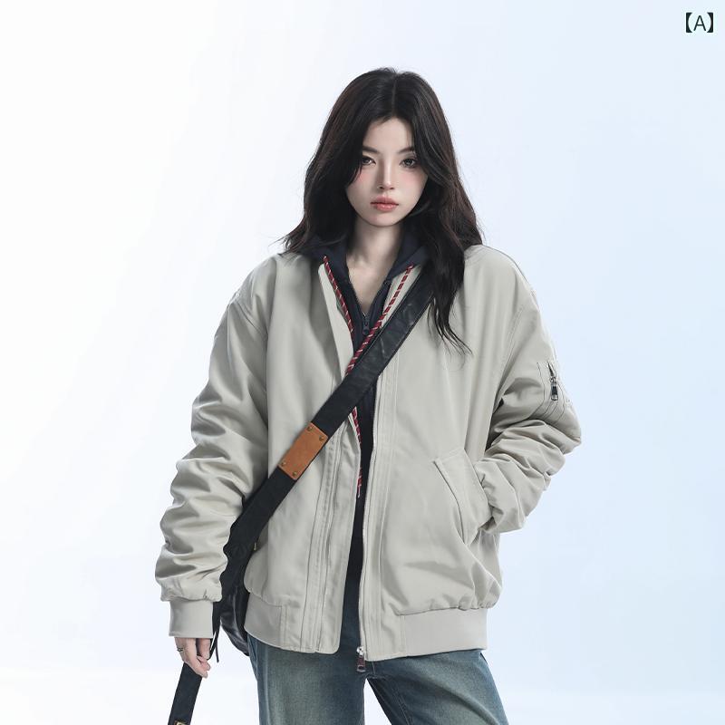 ジャケット アウター レディース トップス カジュアル ジッパー ポケット付き シンプル アウトドア オーバーサイズ 秋 長袖 ブラック グレー スタイル コーディネート