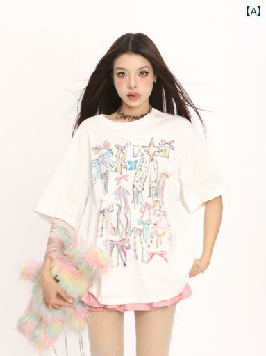 半袖ルーズトップス Tシャツ カラフル 落書き リボン レディース 夏 韓国 ラウンドネック ゆったり 快適 リラックス おしゃれ かわいい 韓国 モテ服 デート お出かけ レジャー 日常使い 半袖ルーズトップス Tシャツ カラフル 落書き リボン レディース 夏 韓国 ラウンドネック ゆったり 快適 リラックス おしゃれ かわいい 韓国 モテ服 デート お出かけ レジャー 日常使い