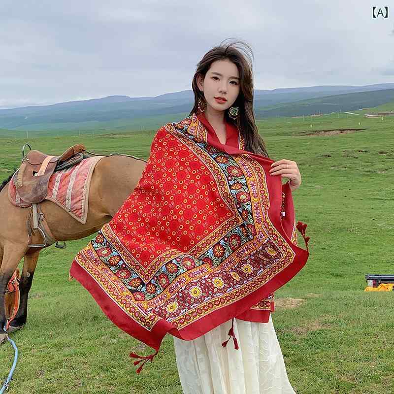 ショール 夏 エスニック 多用途 ガーゼ スカーフ 赤い ロング ビーチ タオル トラベル 日焼け防止 保護..