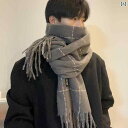 マフラー 冬 男性用 スカーフ チェック柄 フリンジ ギフト 小物 メンズ 高級感 暖かい カジュアル ダークグレー