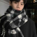 マフラー チェック柄 ウール混 スカーフ メンズ 冬 厚手 暖かい 誕生日 ギフト 高級感 韓国 モダン 男性