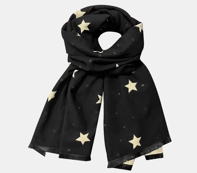 マフラー Y2K スター柄 カシミヤ風 暖かい スカーフ レディース 冬 学生 韓国 ロング 両面 ショール 小..