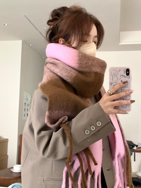 マフラー 冬 女性 厚手 スカーフ 韓国 チェック柄 カシミヤ風 暖かい フリンジ 通勤 学生 スタイリッシュ