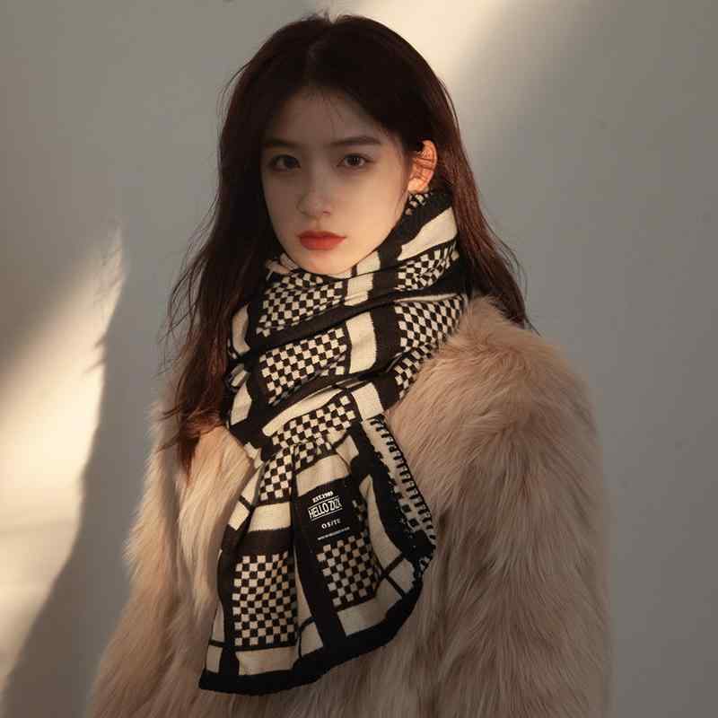 マフラー スカーフ レディース 冬 メンズ レトロ 市松模様 黒 厚手 暖かい 防寒 韓国 赤 ネイビーブルー カジュアル