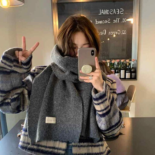 マフラー グレー スカーフ 冬 レディース メンズ 厚手 暖かい ウール ニット 韓国 学生 スタイル エレガント マフラー グレー スカーフ 冬 レディース メンズ 厚手 暖かい ウール ニット 韓国 学生 スタイル エレガント