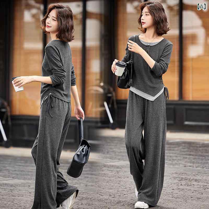 レディース ファッション カジュアル セットアップ スカート ツーピース スーツ 春秋 おしゃれ アシンメトリー ワイドパンツ スタイリッシュ 2点 セット