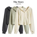 パーカー フード付き スウェット シャツセット ジッパー レイヤー 韓国 レディース 春秋 ショート フィット フリーサイズ シンプル 着回し コーデ