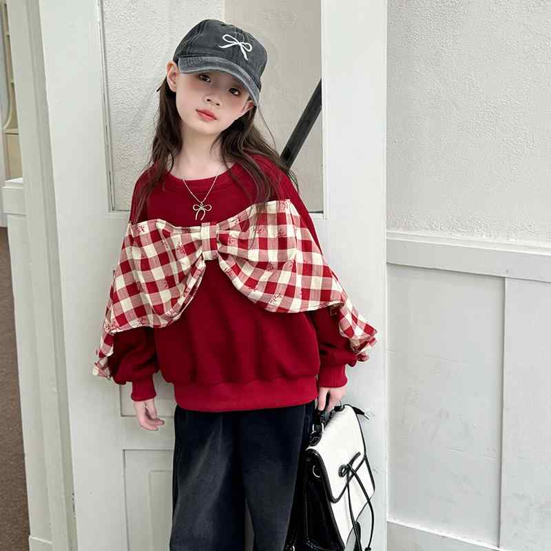 子供服 女の子 ガールズ スウェットシャツ ビッグリボン 長袖 暖かい 春秋 トレンディ 通学 お出かけ スタイリッシュ キッズ