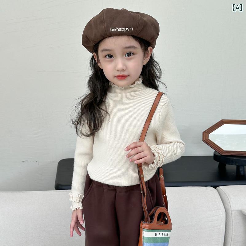 子供服 女の子 ガールズ セーター ニット ハイネック フリル 長袖 暖かい 秋冬 シンプル 通学 ルームウェア お出かけ キッズ