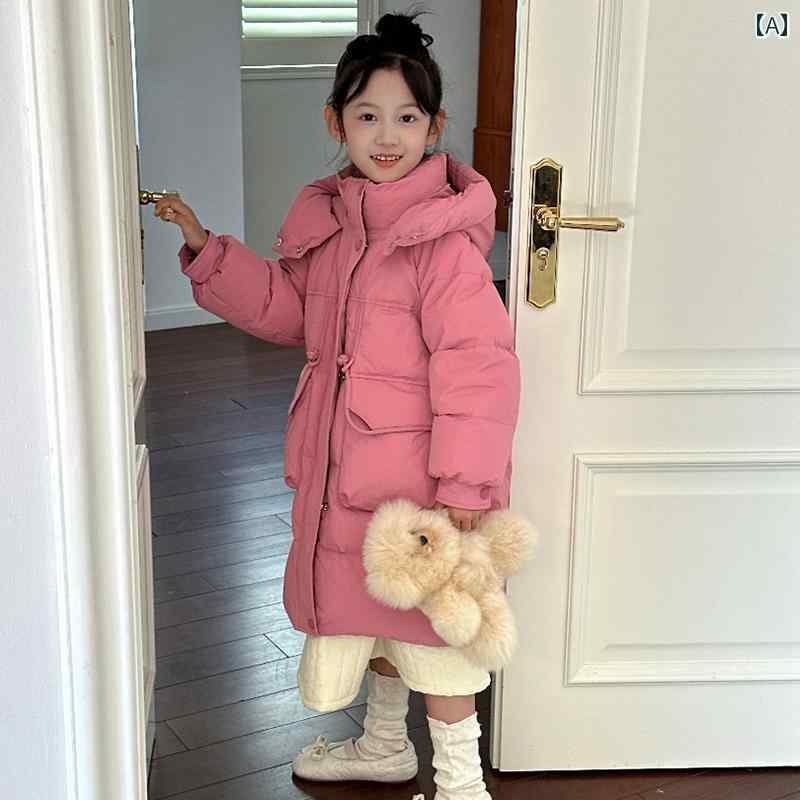 ダウン ジャケット アウターウェア キッズ 女の子 冬 ミドル丈 子供 冬 90 ホワイトダックダウン カジュアルデザイン 少女 厚手